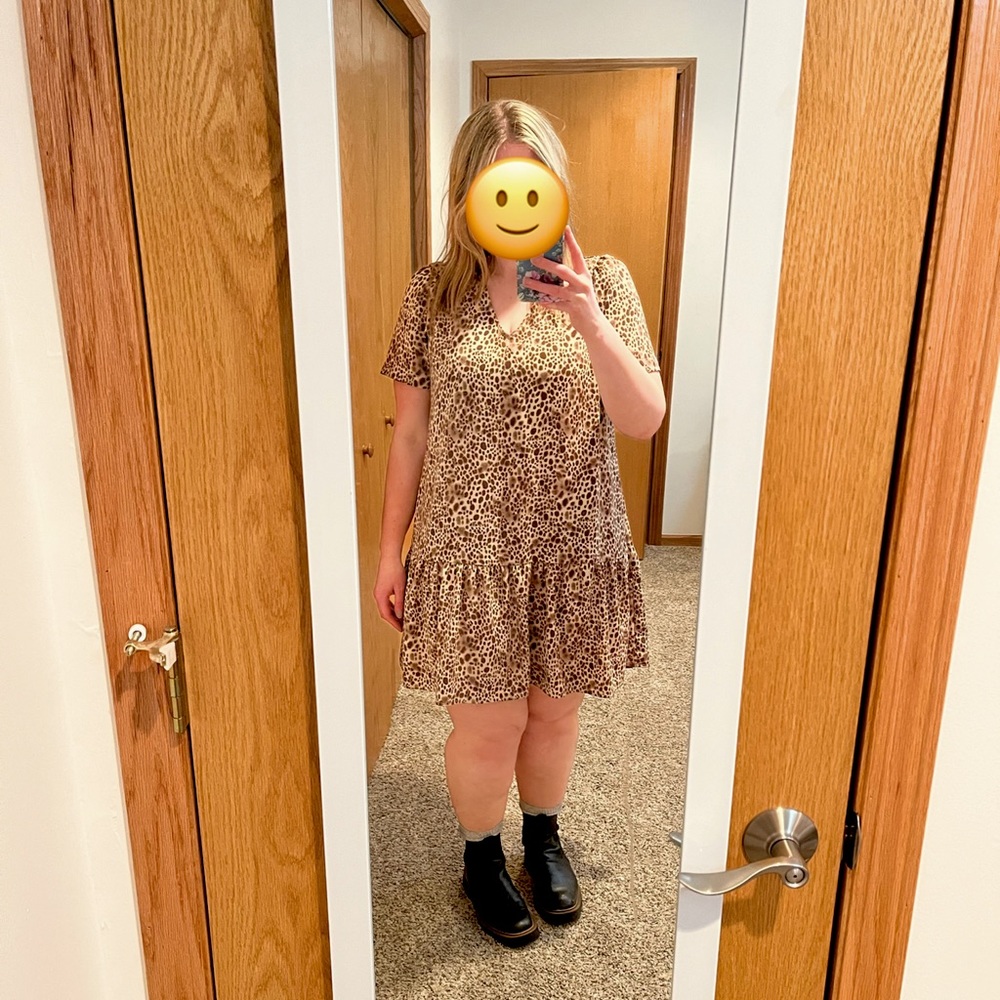 A New Day - Short Sleeve Ruffle Hem Leopard Print Dress